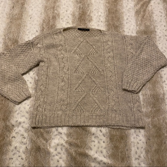 ZARA CABLE Chunky KNIT SWEATER in TAUPE GREY/TAN - Picture 2 of 7